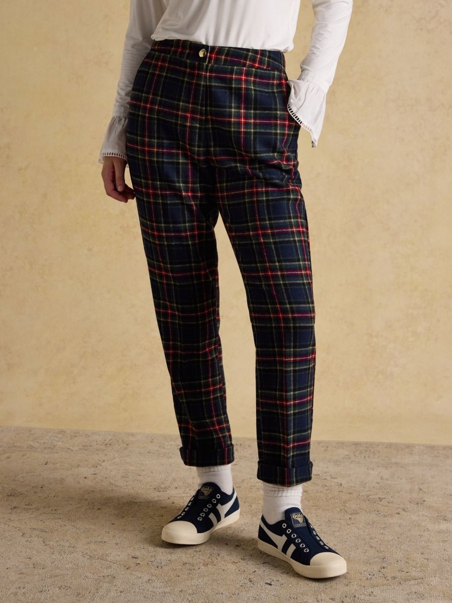 Cora Navy Tapered Tweed Trouser - RUTHERFORD & Co