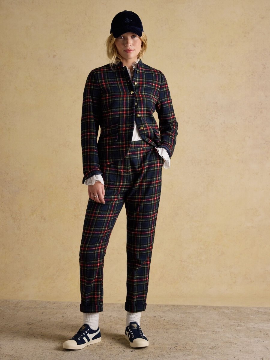 Cora Navy Tapered Tweed Trouser - RUTHERFORD & Co