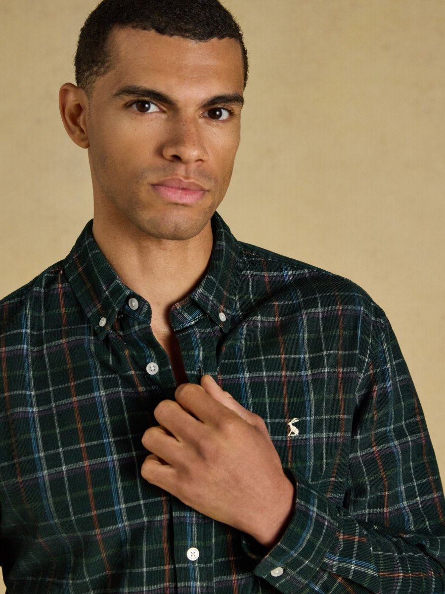 Cord Check Classic Fit Shirt - Green - RUTHERFORD & Co