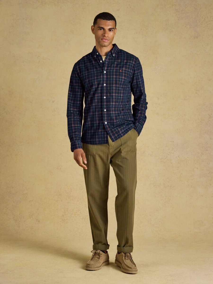 Cord Check Classic Fit Shirt - Navy - RUTHERFORD & Co