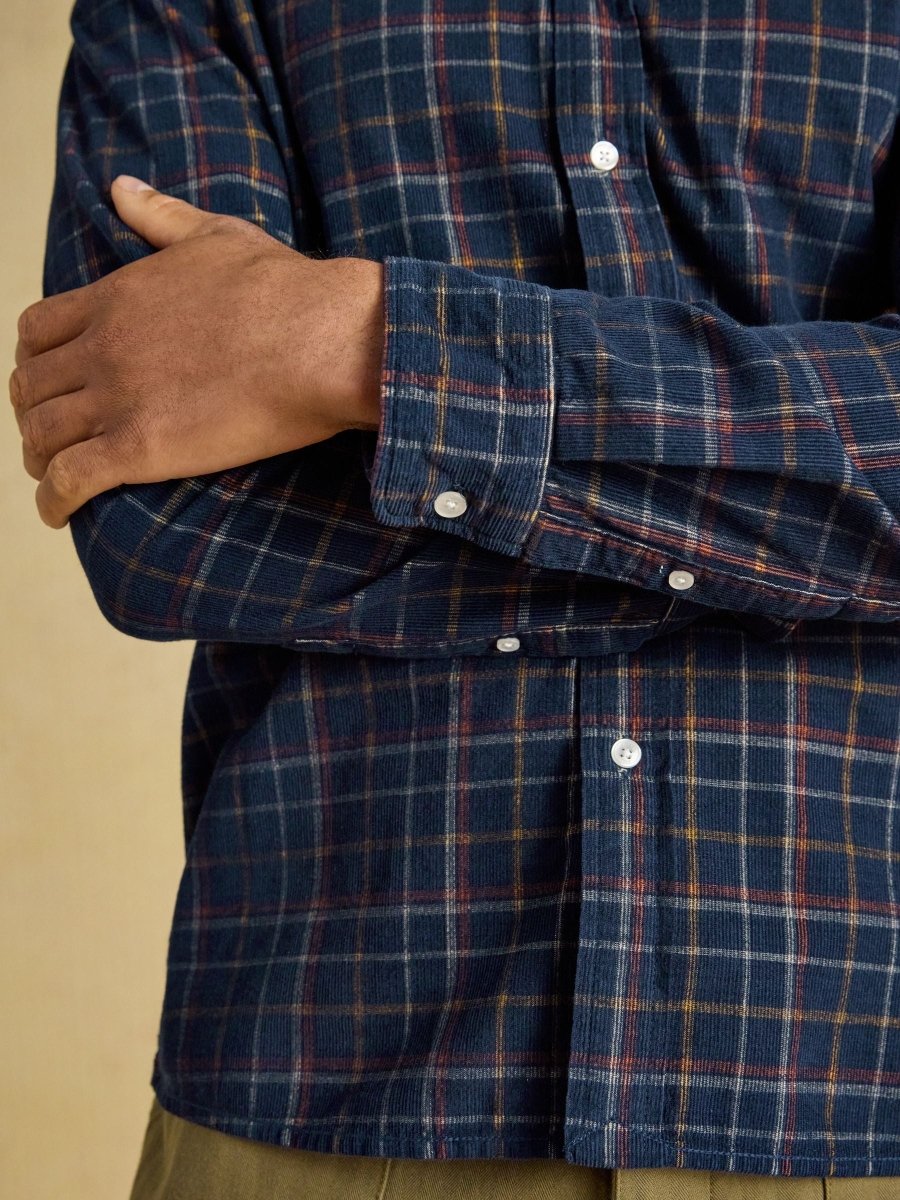 Cord Check Classic Fit Shirt - Navy - RUTHERFORD & Co