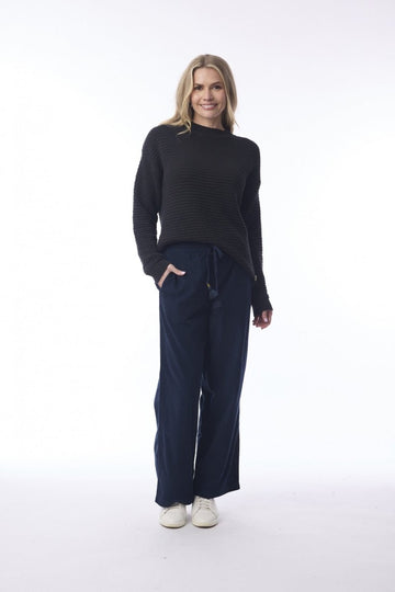 Cord Solid Trouser Flared Navy - RUTHERFORD & Co