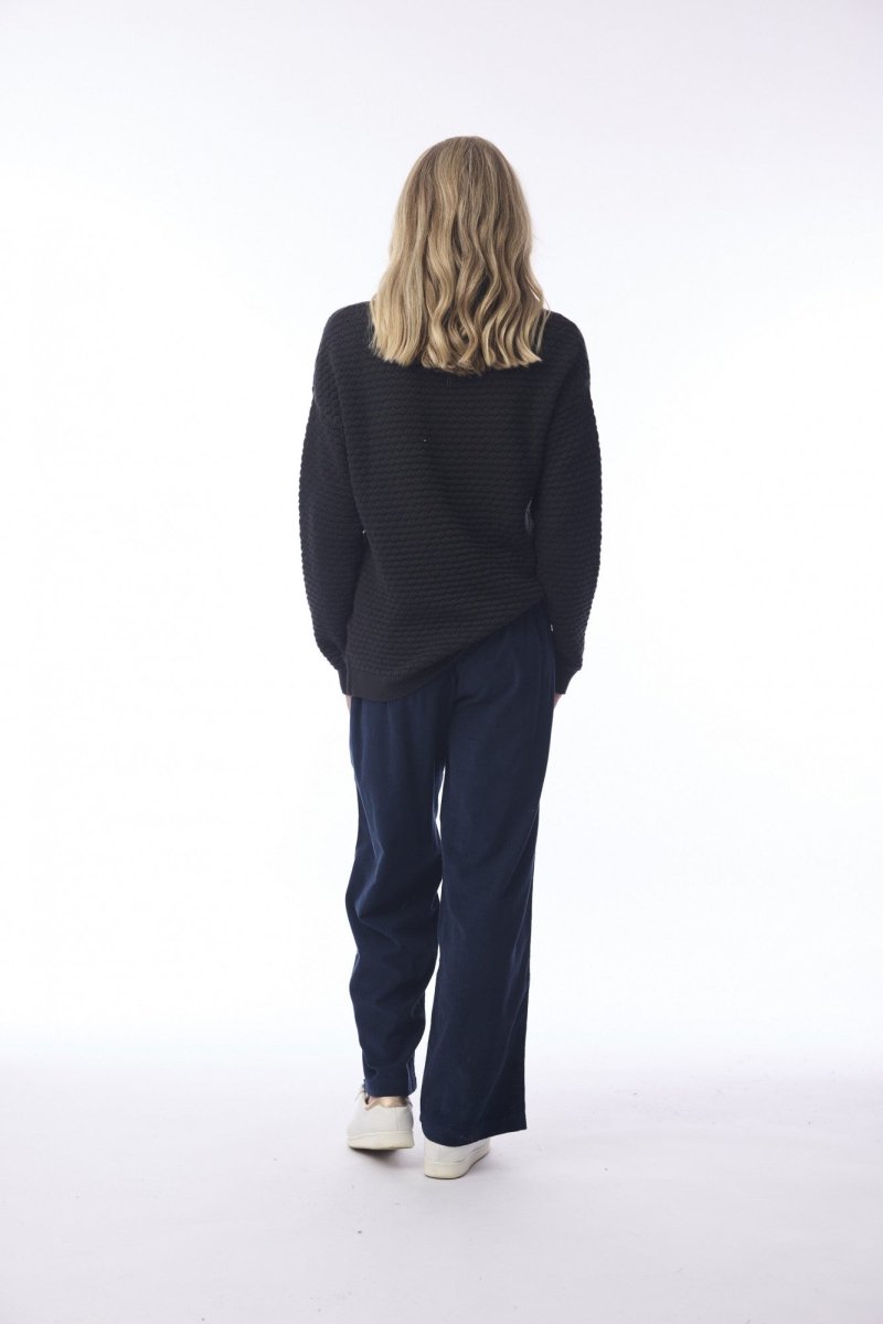 Cord Solid Trouser Flared Navy - RUTHERFORD & Co
