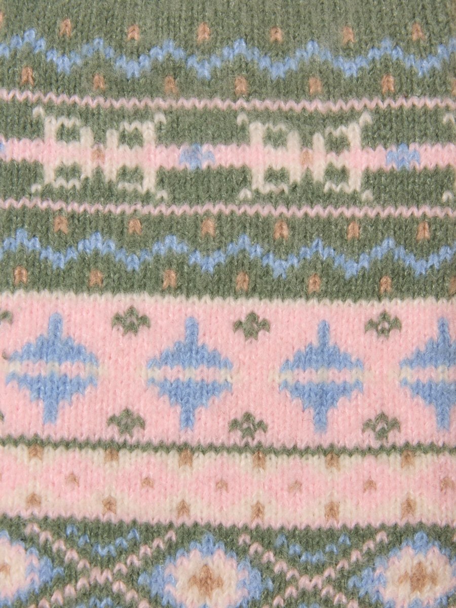 Cosy Fair Isle Socks - Khaki & Pink Fairisle - RUTHERFORD & Co
