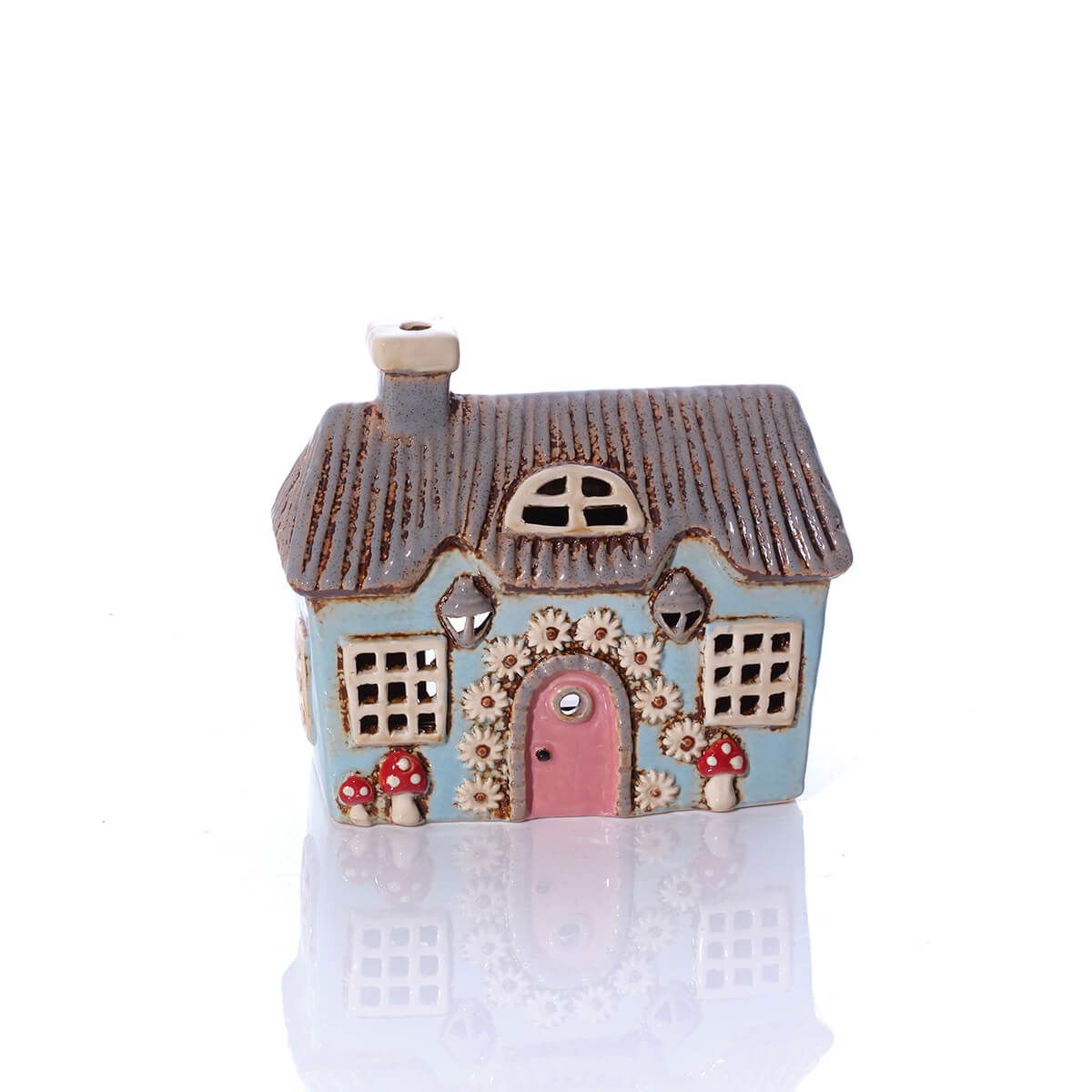 Cottage Garden Stoneware Light Blue House Candle Holder - RUTHERFORD & Co