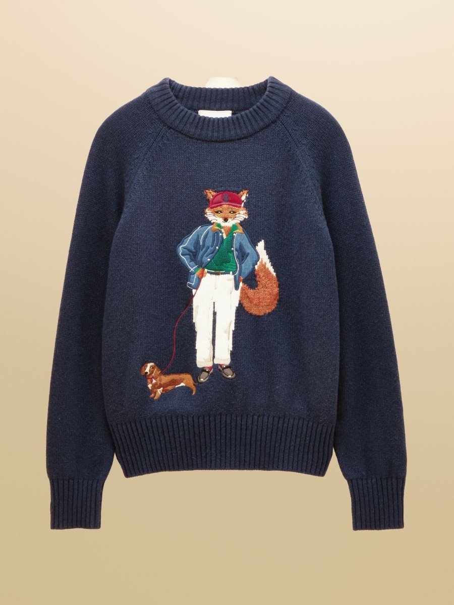 Cotton Blend Crew Neck Knitted Jumper - Navy - RUTHERFORD & Co