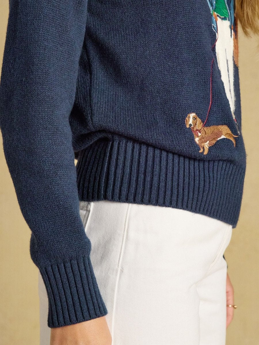 Cotton Blend Crew Neck Knitted Jumper - Navy - RUTHERFORD & Co