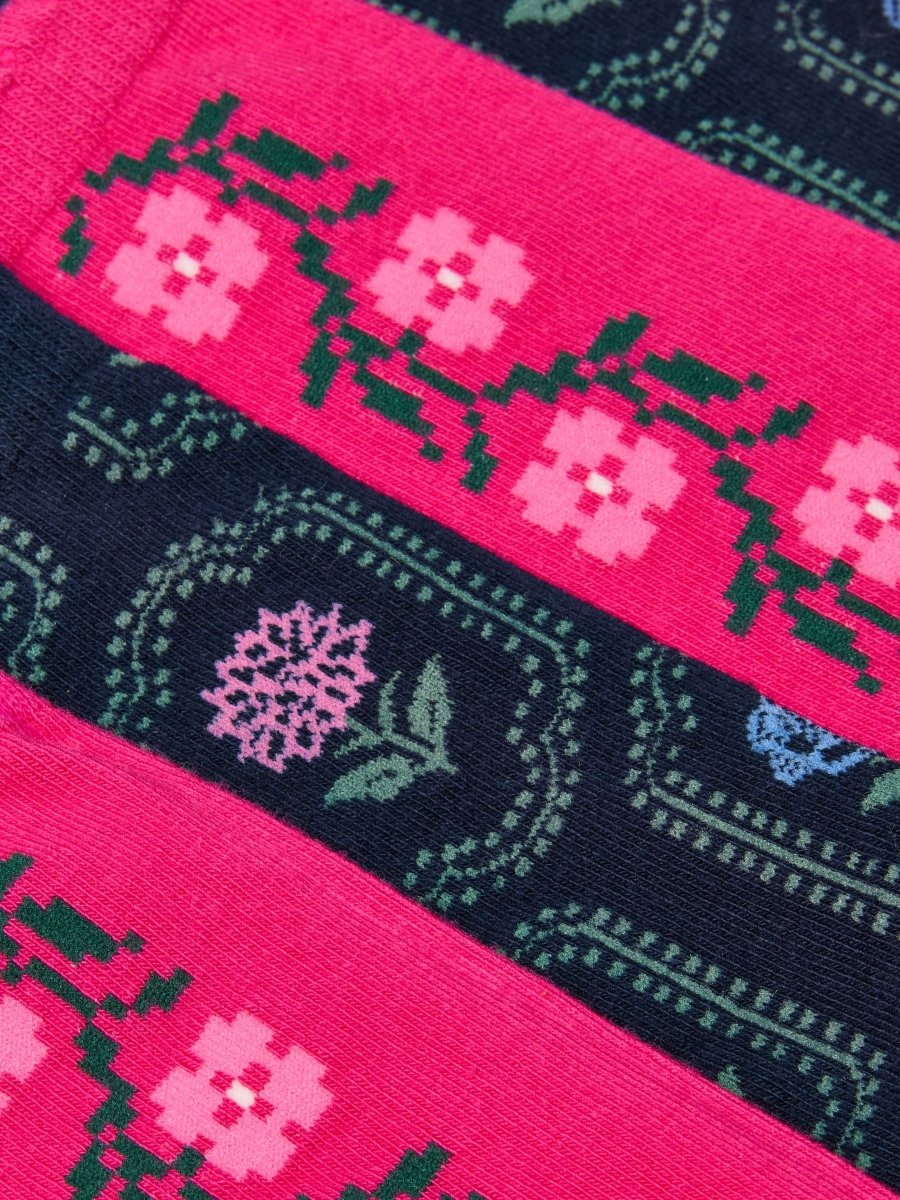 Cotton Blend Socks 2 Pack (size 4-8) - Navy/Pink Floral - RUTHERFORD & Co