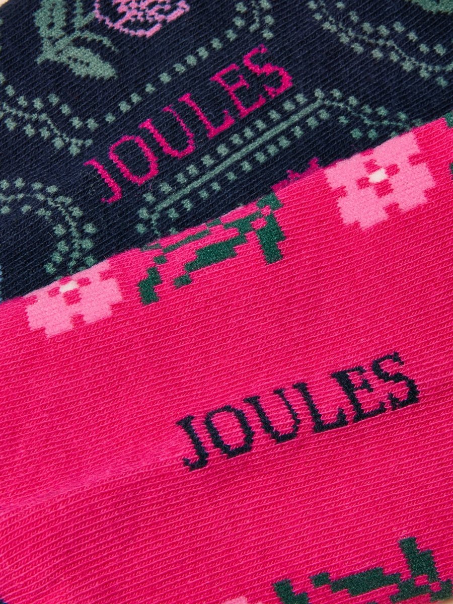 Cotton Blend Socks 2 Pack (size 4-8) - Navy/Pink Floral - RUTHERFORD & Co