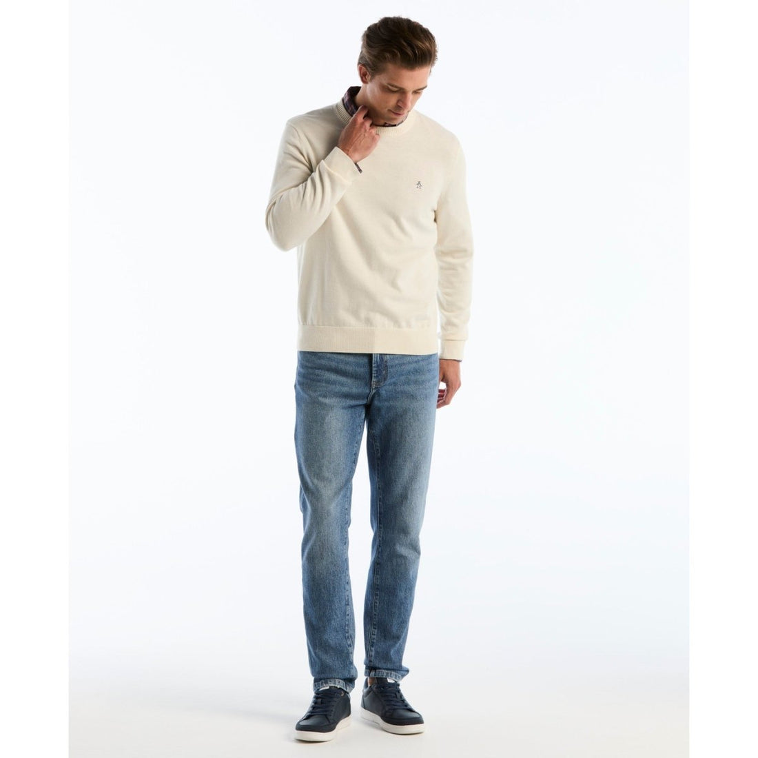 Cotton Crew Neck Sweater In Birch - RUTHERFORD & Co