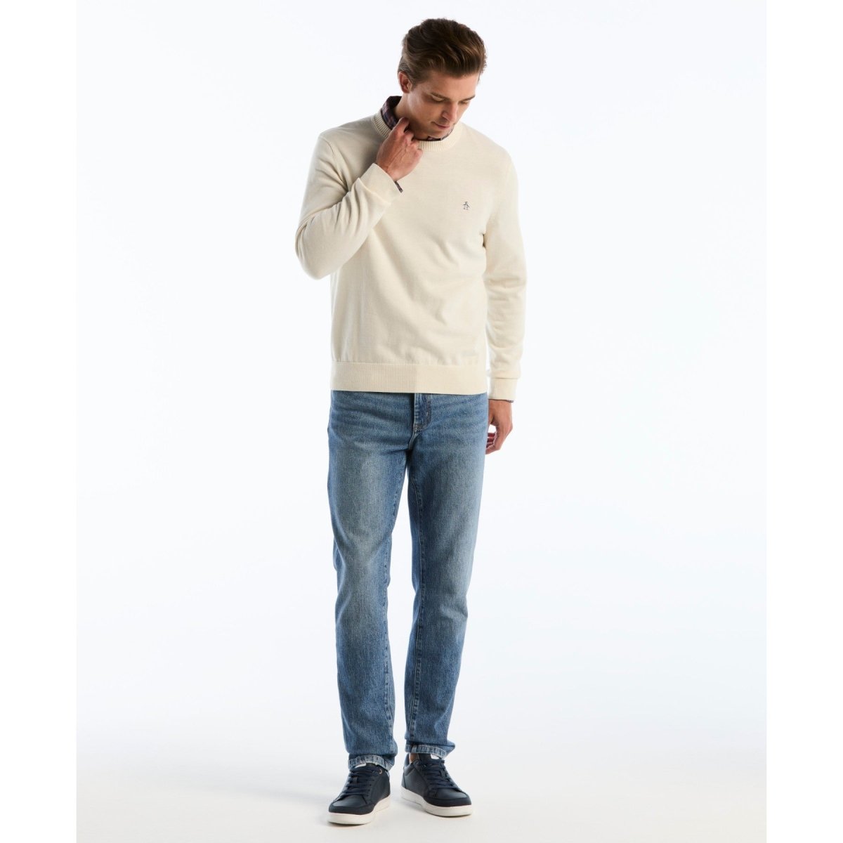 Cotton Crew Neck Sweater In Birch - RUTHERFORD & Co