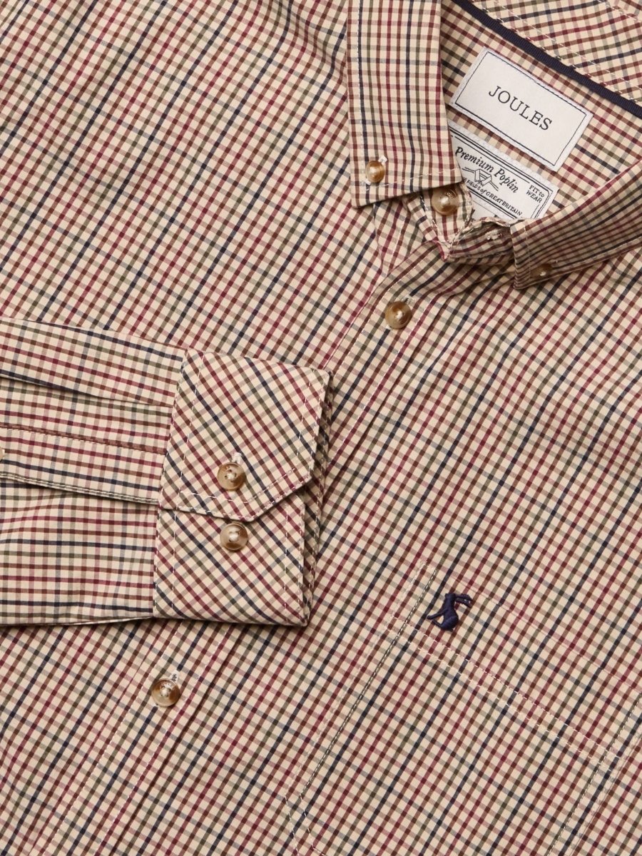 Cotton Poplin Brown Long Sleeve Gingham Shirt - RUTHERFORD & Co