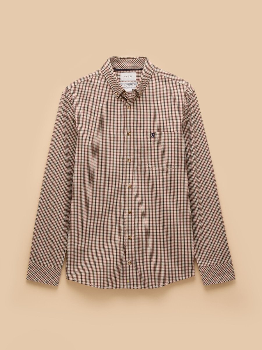 Cotton Poplin Brown Long Sleeve Gingham Shirt - RUTHERFORD & Co
