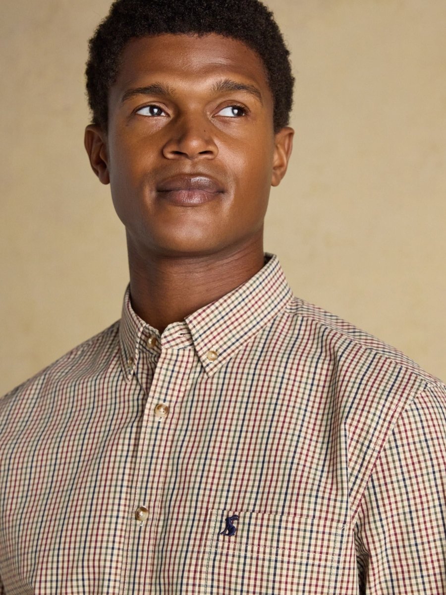 Cotton Poplin Brown Long Sleeve Gingham Shirt - RUTHERFORD & Co