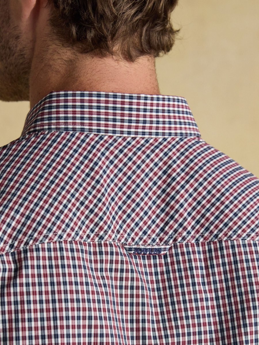 Cotton Poplin Burgundy Red Long Sleeve Gingham Shirt - RUTHERFORD & Co