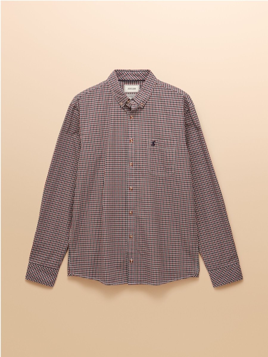 Cotton Poplin Burgundy Red Long Sleeve Gingham Shirt - RUTHERFORD & Co