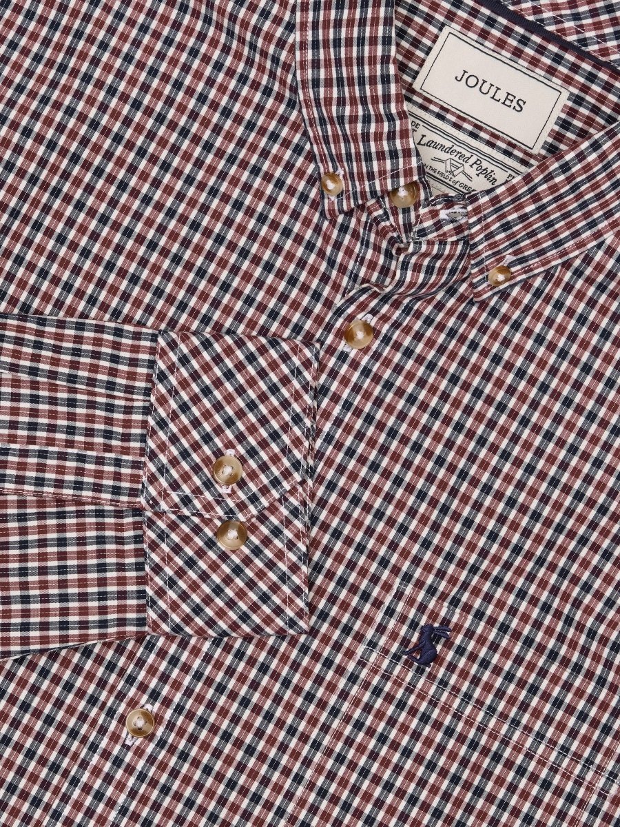 Cotton Poplin Burgundy Red Long Sleeve Gingham Shirt - RUTHERFORD & Co