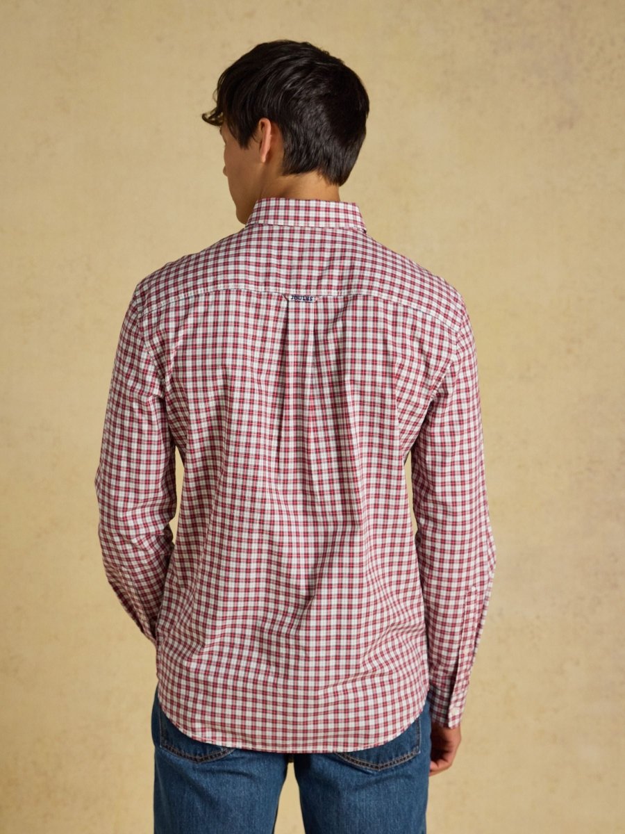 Cotton Poplin Long Sleeve Check Shirt - Burgundy Red - RUTHERFORD & Co