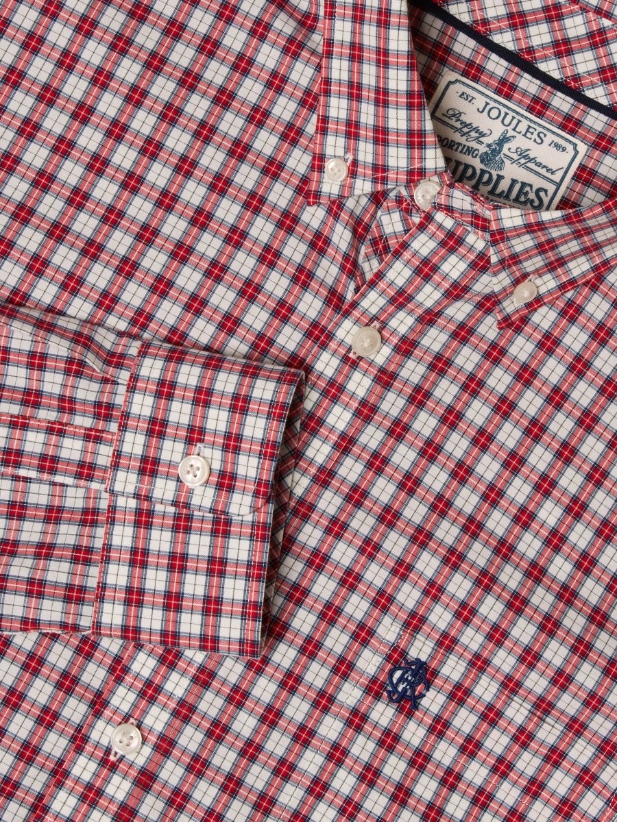 Cotton Poplin Long Sleeve Check Shirt - Burgundy Red - RUTHERFORD & Co