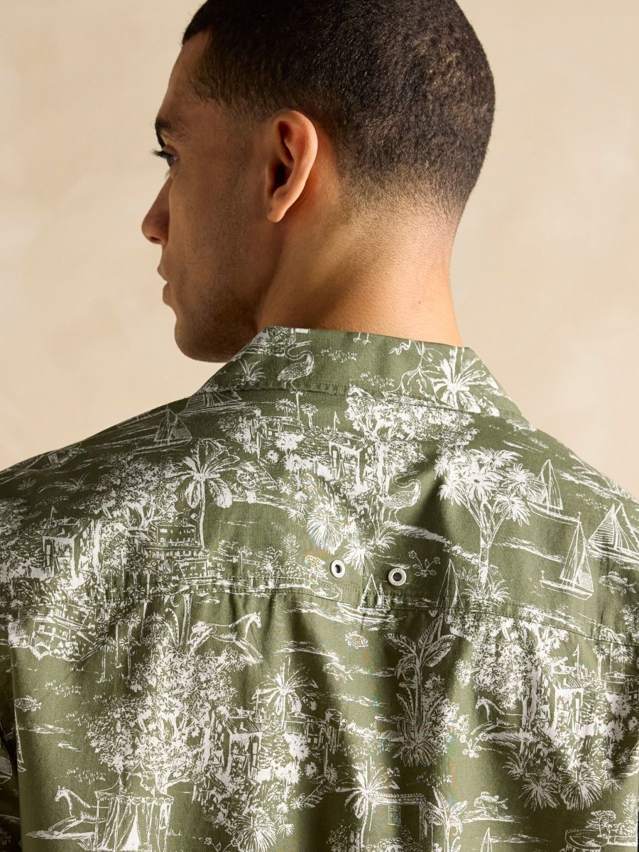 Cotton Slub Khaki Green Short Sleeve Shirt - RUTHERFORD & Co