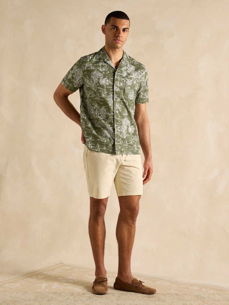Cotton Slub Khaki Green Short Sleeve Shirt - RUTHERFORD & Co