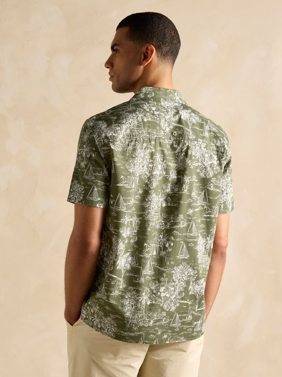 Cotton Slub Khaki Green Short Sleeve Shirt - RUTHERFORD & Co