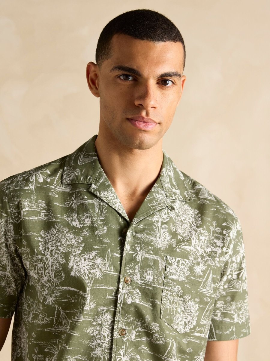 Cotton Slub Khaki Green Short Sleeve Shirt - RUTHERFORD & Co