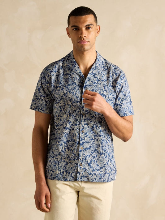 Cotton Slub Navy Short Sleeve Shirt - RUTHERFORD & Co