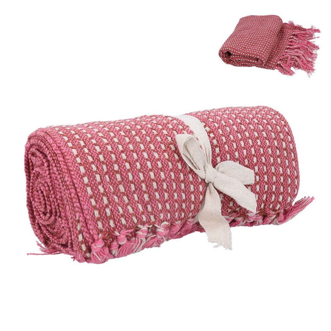 Cotton Throw 125cm - Pink Retro Woven - RUTHERFORD & Co