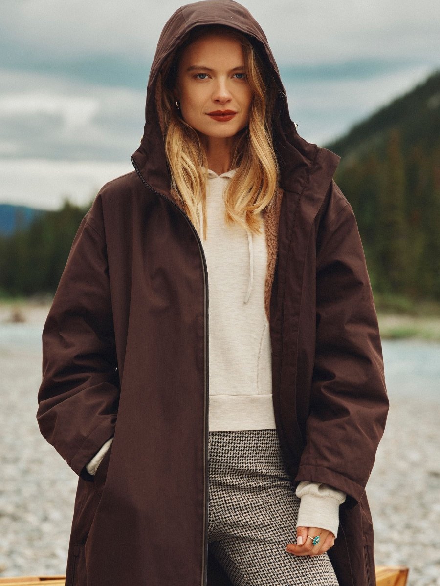 Coverall Fleece Lined Waterproof Coat - Chocolate Brown - RUTHERFORD & Co