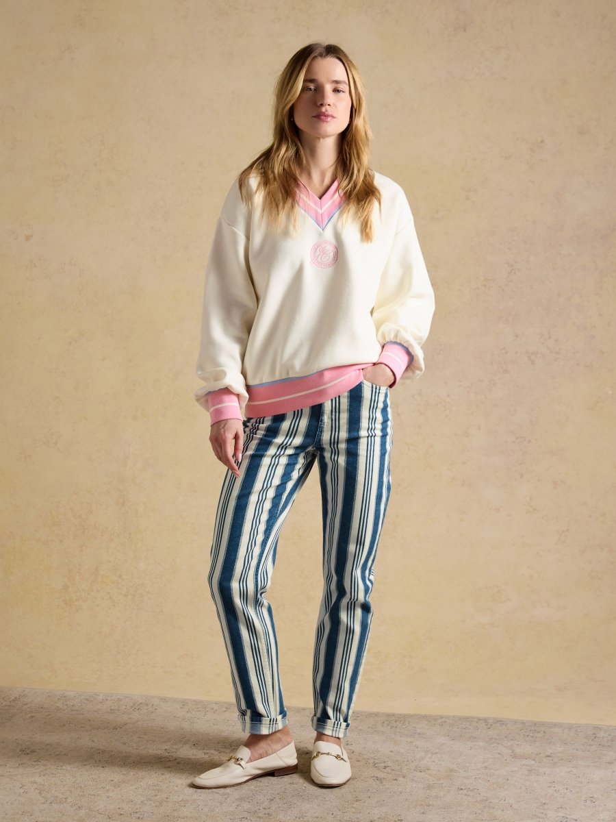 Cream Cotton Rich Embroidered Varsity Sweatshirt - RUTHERFORD & Co