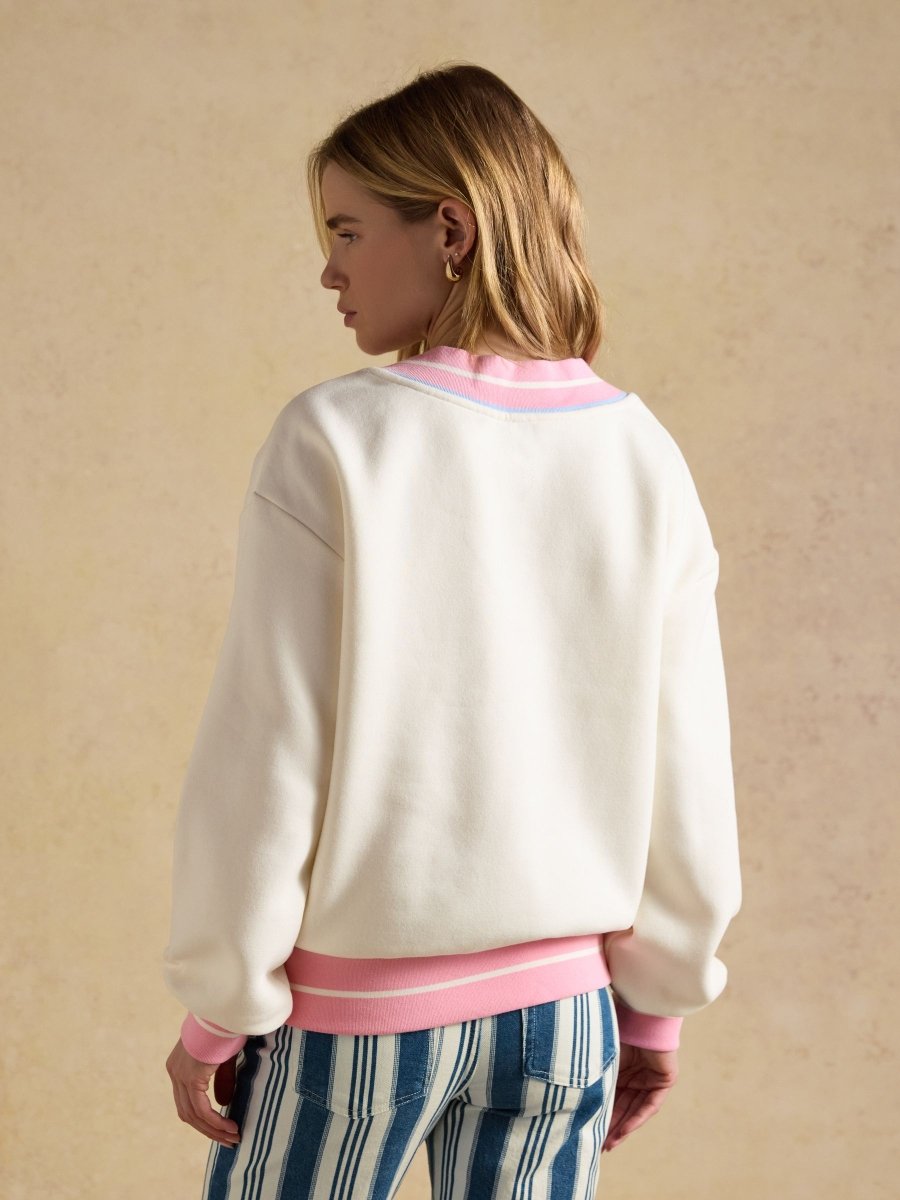 Cream Cotton Rich Embroidered Varsity Sweatshirt - RUTHERFORD & Co