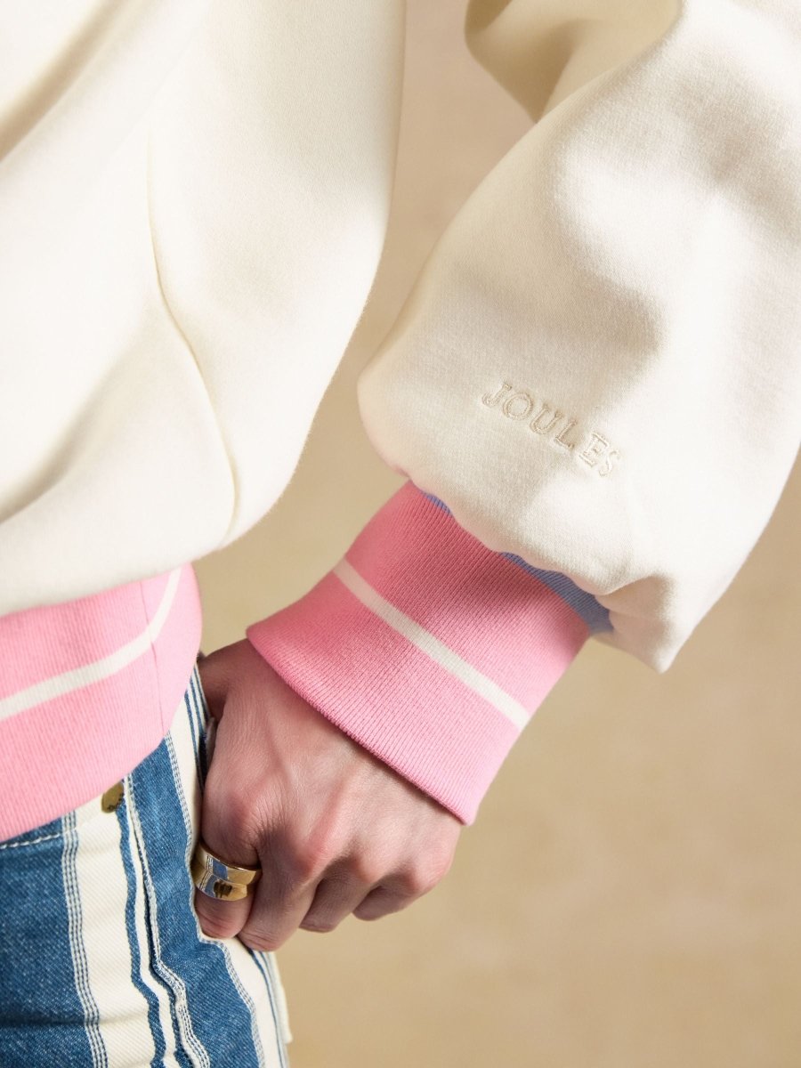 Cream Cotton Rich Embroidered Varsity Sweatshirt - RUTHERFORD & Co