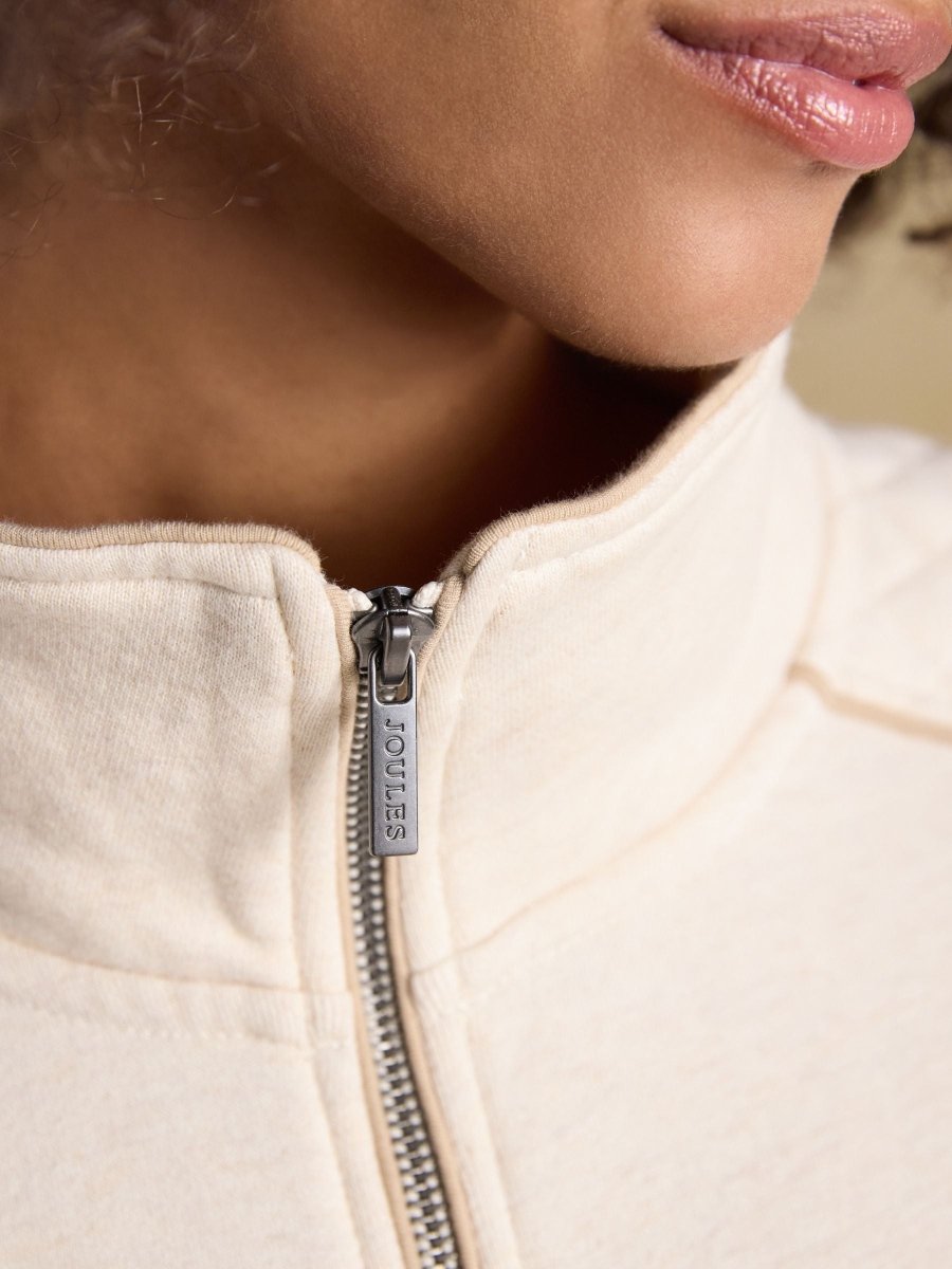 Cream Embroidered Quarter Zip Sweatshirt - RUTHERFORD & Co
