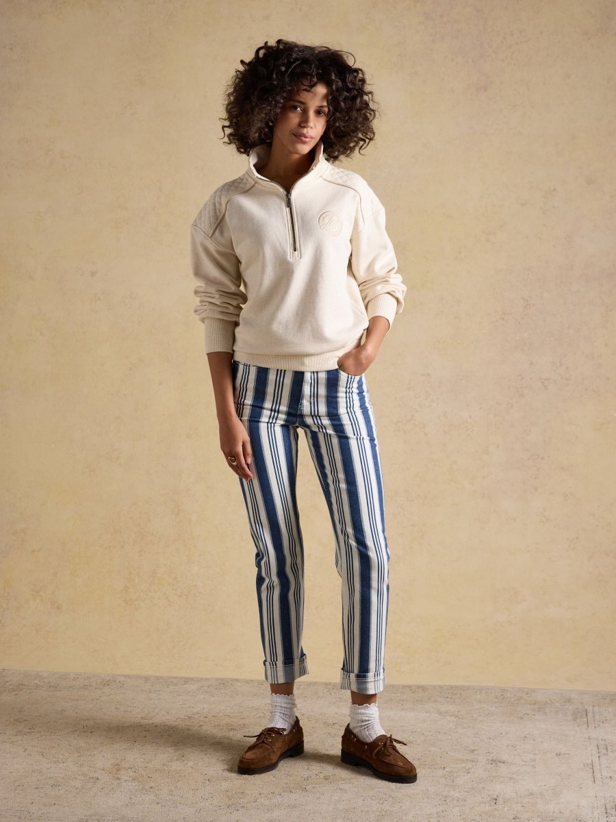 Cream Embroidered Quarter Zip Sweatshirt - RUTHERFORD & Co