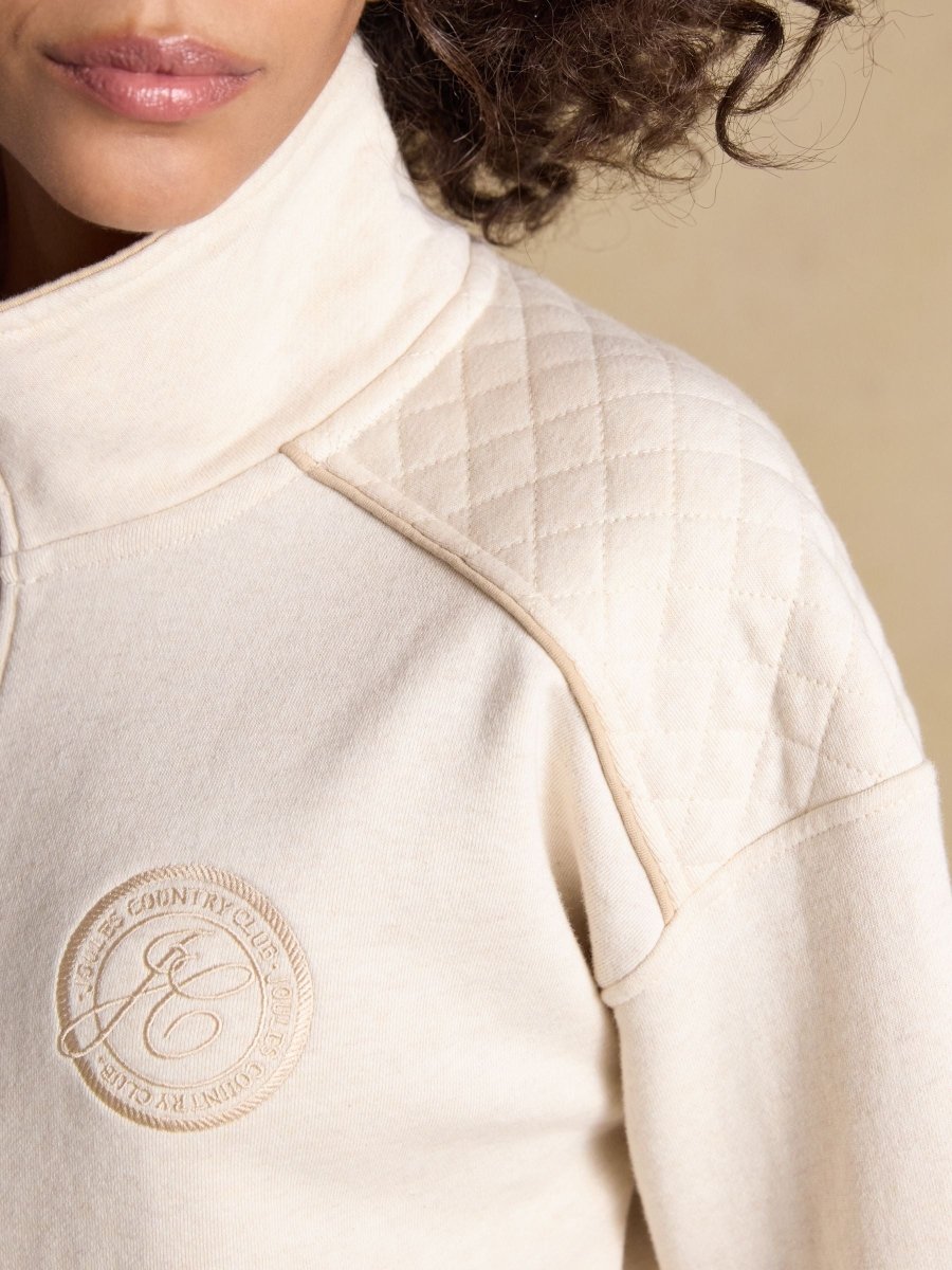 Cream Embroidered Quarter Zip Sweatshirt - RUTHERFORD & Co