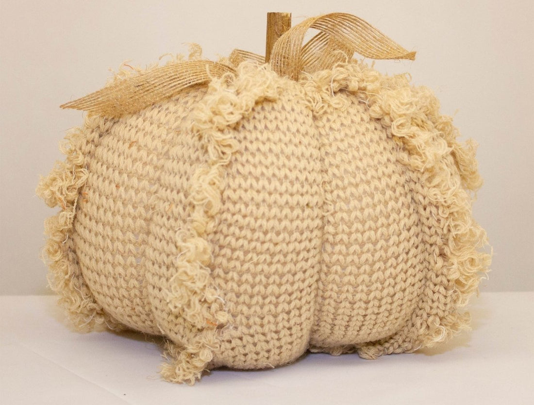 Cream Knitted Large Pumpkin - RUTHERFORD & Co