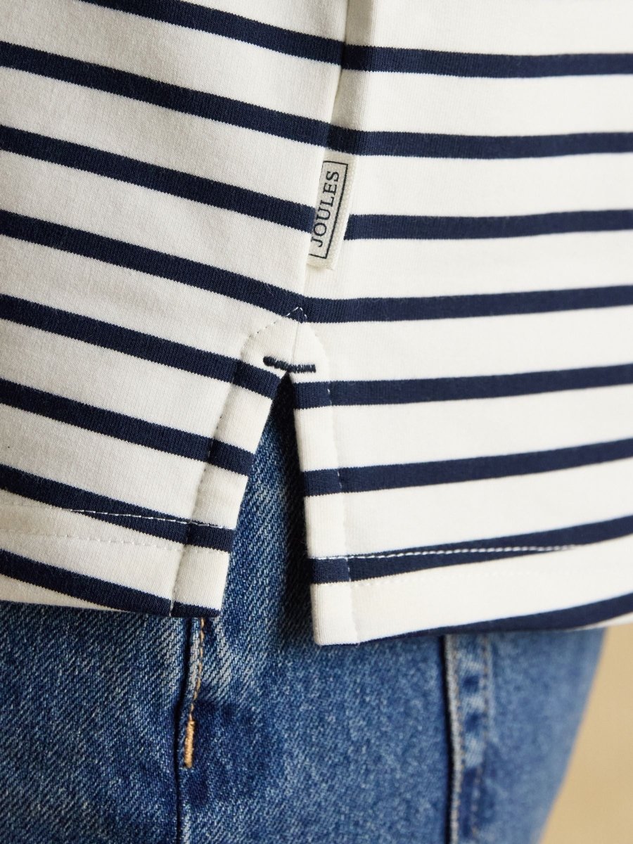 Cream & Navy Striped Cotton Blend Collared Sweatshirt - RUTHERFORD & Co