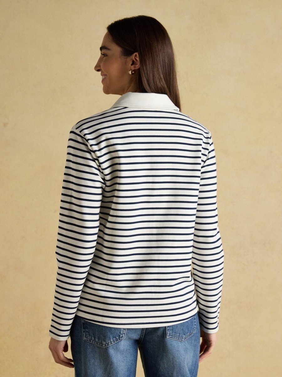 Cream & Navy Striped Cotton Blend Collared Sweatshirt - RUTHERFORD & Co