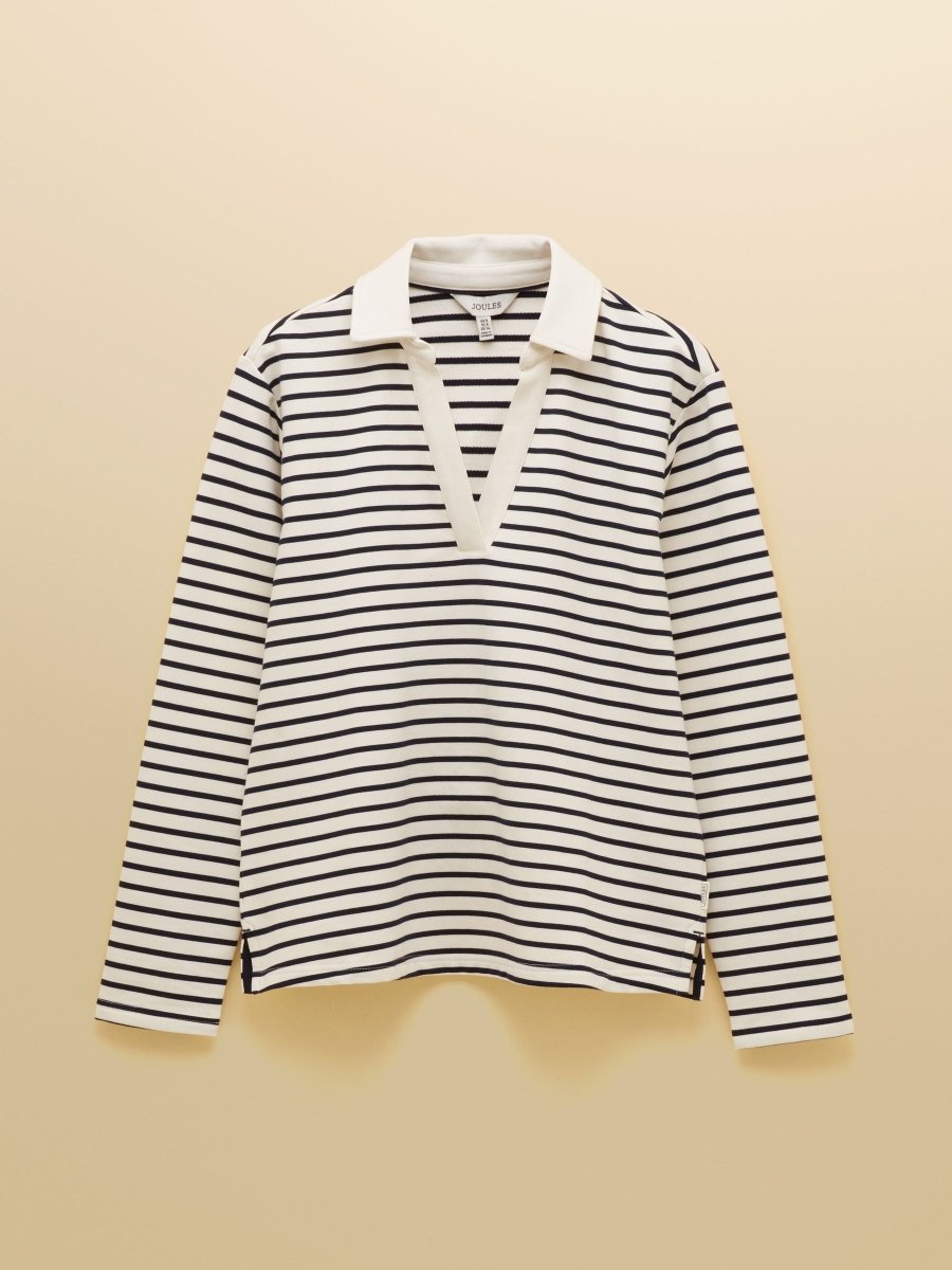Cream & Navy Striped Cotton Blend Collared Sweatshirt - RUTHERFORD & Co