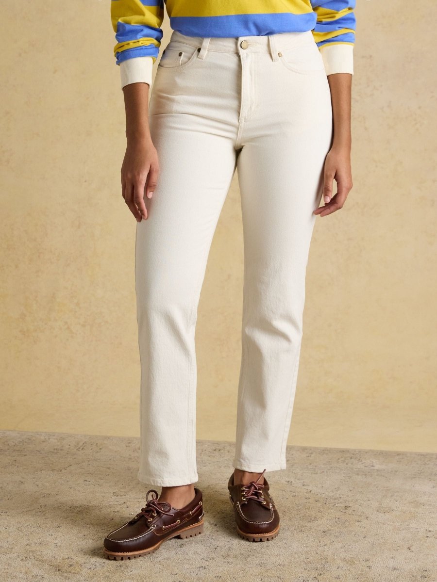 Cream Straight Fit Slim Mid Rise Jeans - RUTHERFORD & Co