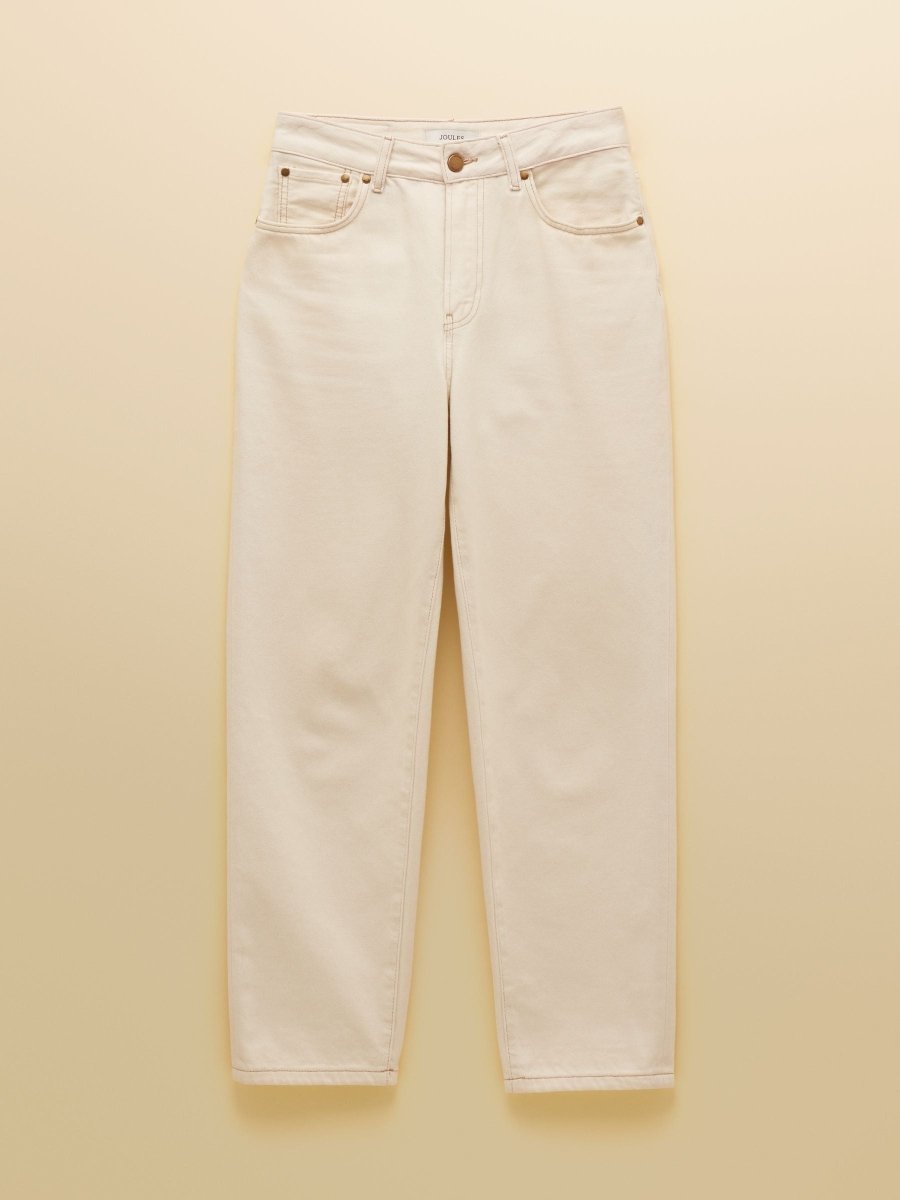 Cream Straight Fit Slim Mid Rise Jeans - RUTHERFORD & Co