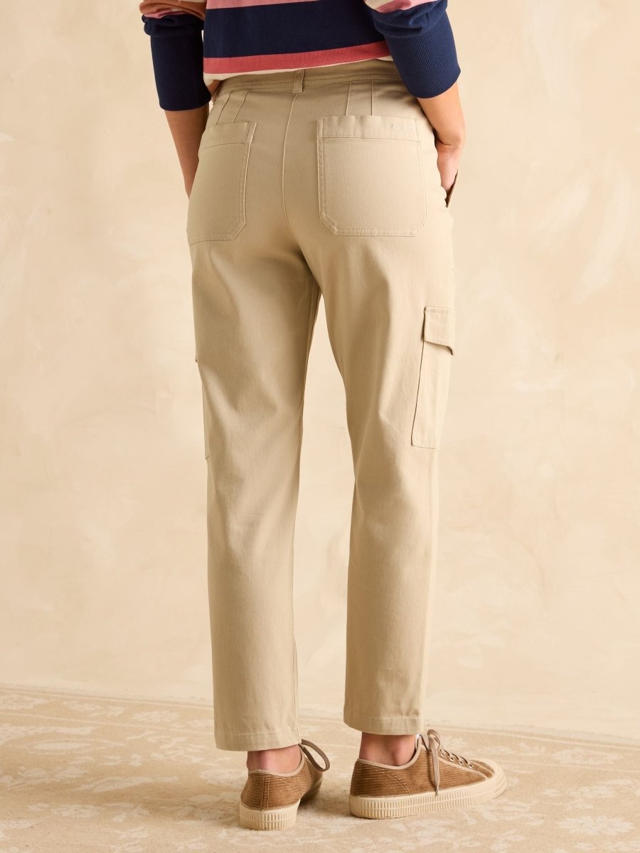 Cream Tapered Leg Cargo Trousers - RUTHERFORD & Co