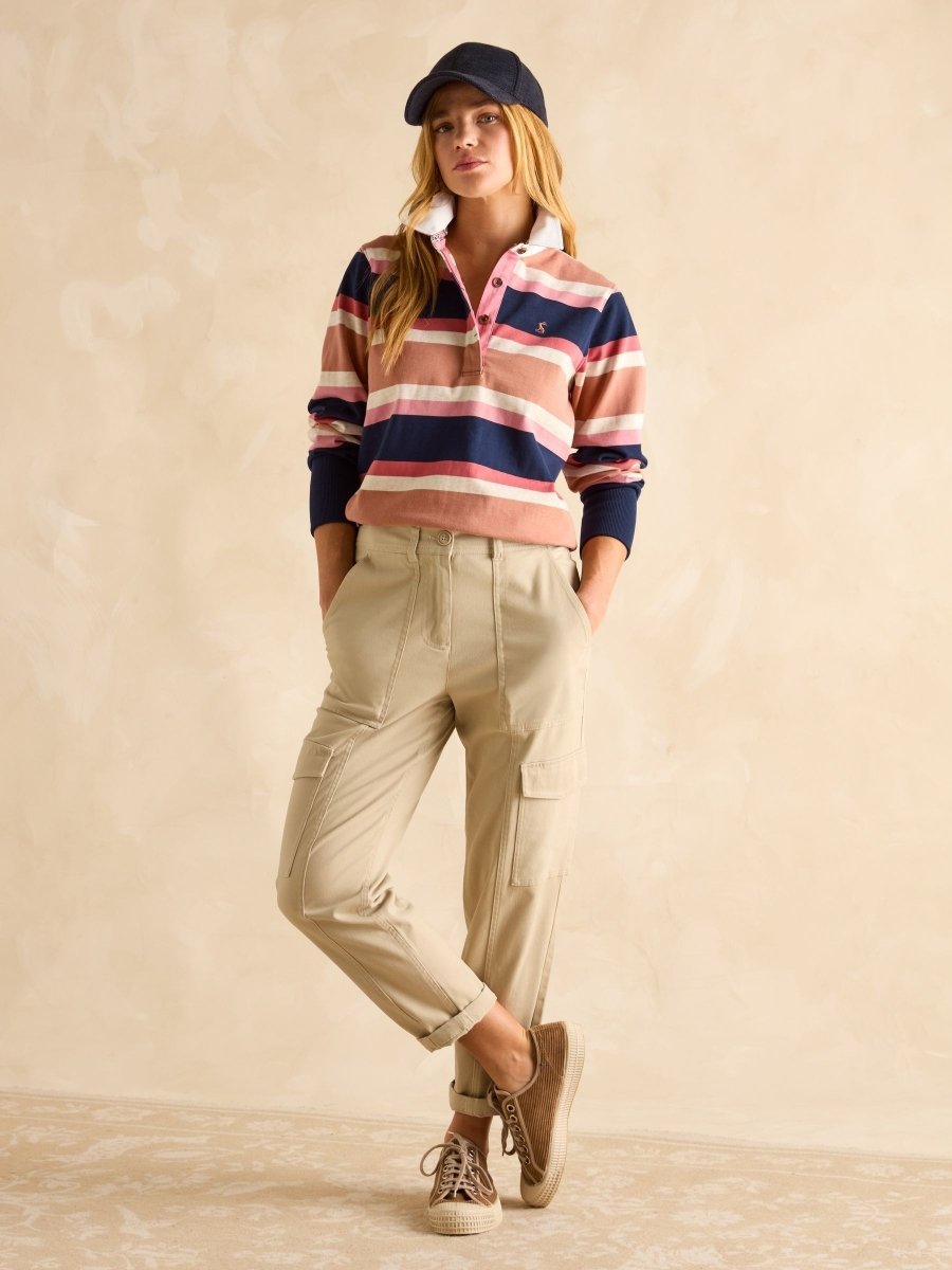Cream Tapered Leg Cargo Trousers - RUTHERFORD & Co