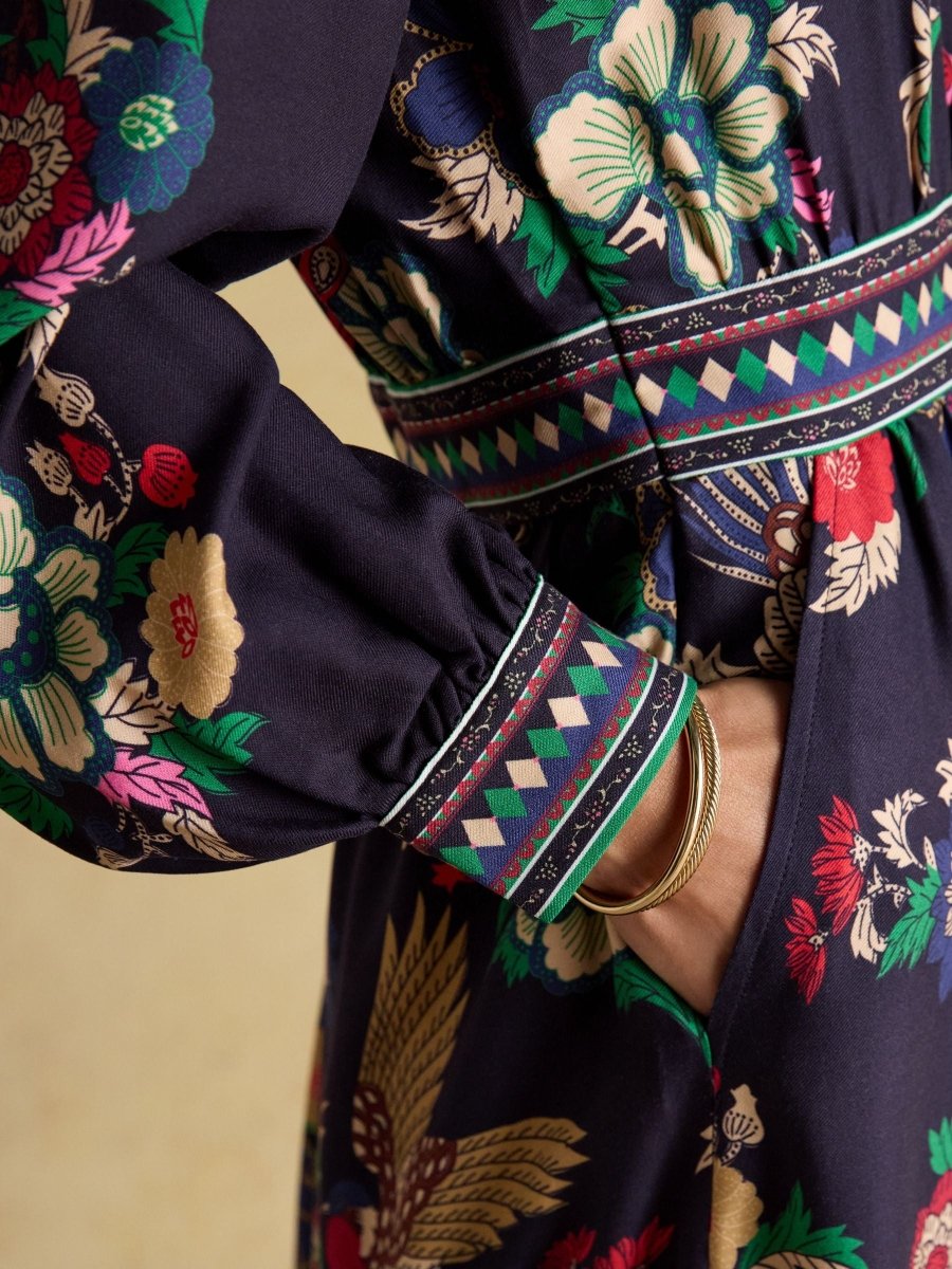 Cressida Navy Placement Floral Maxi Dress - RUTHERFORD & Co