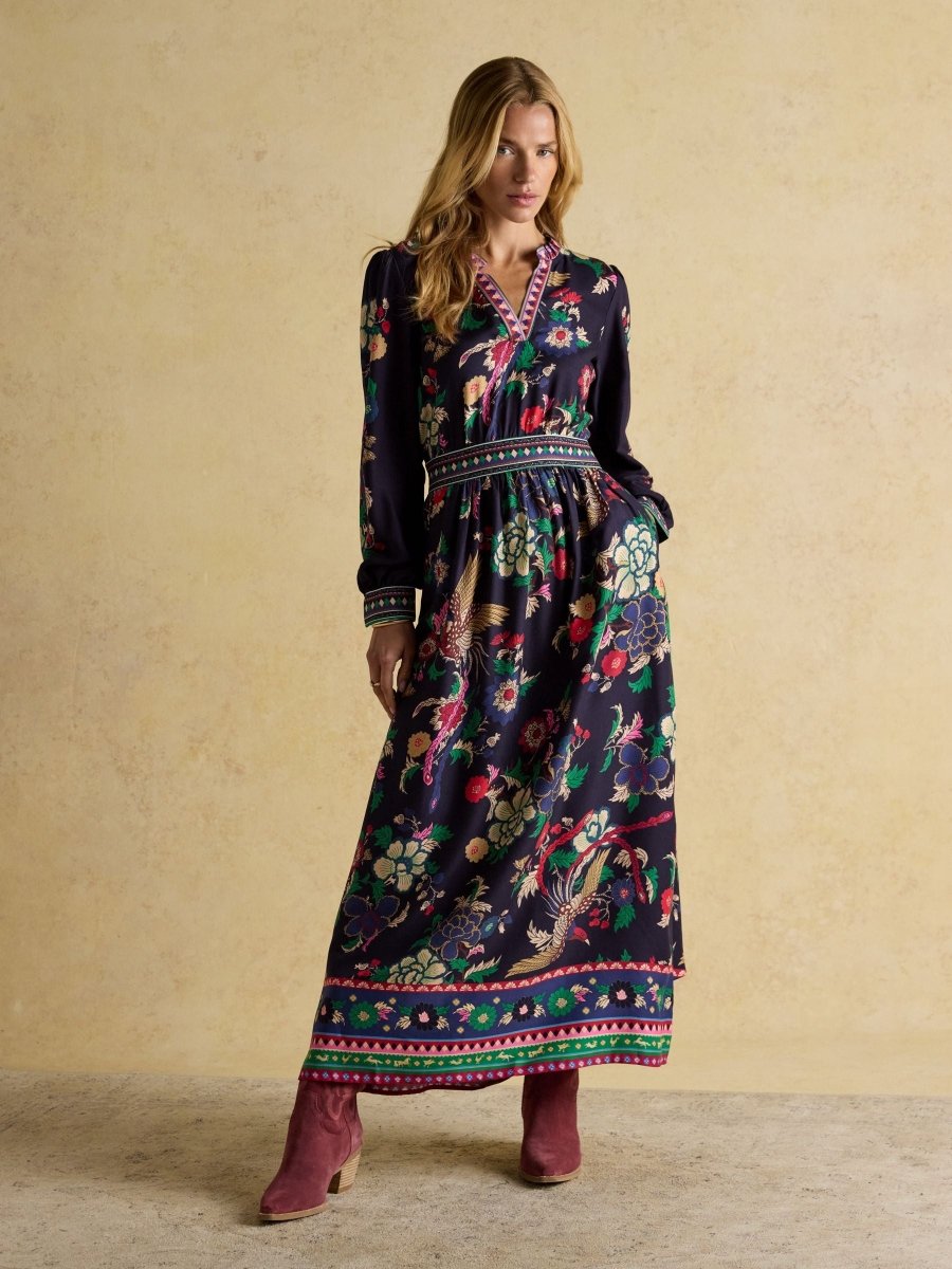 Cressida Navy Placement Floral Maxi Dress - RUTHERFORD & Co