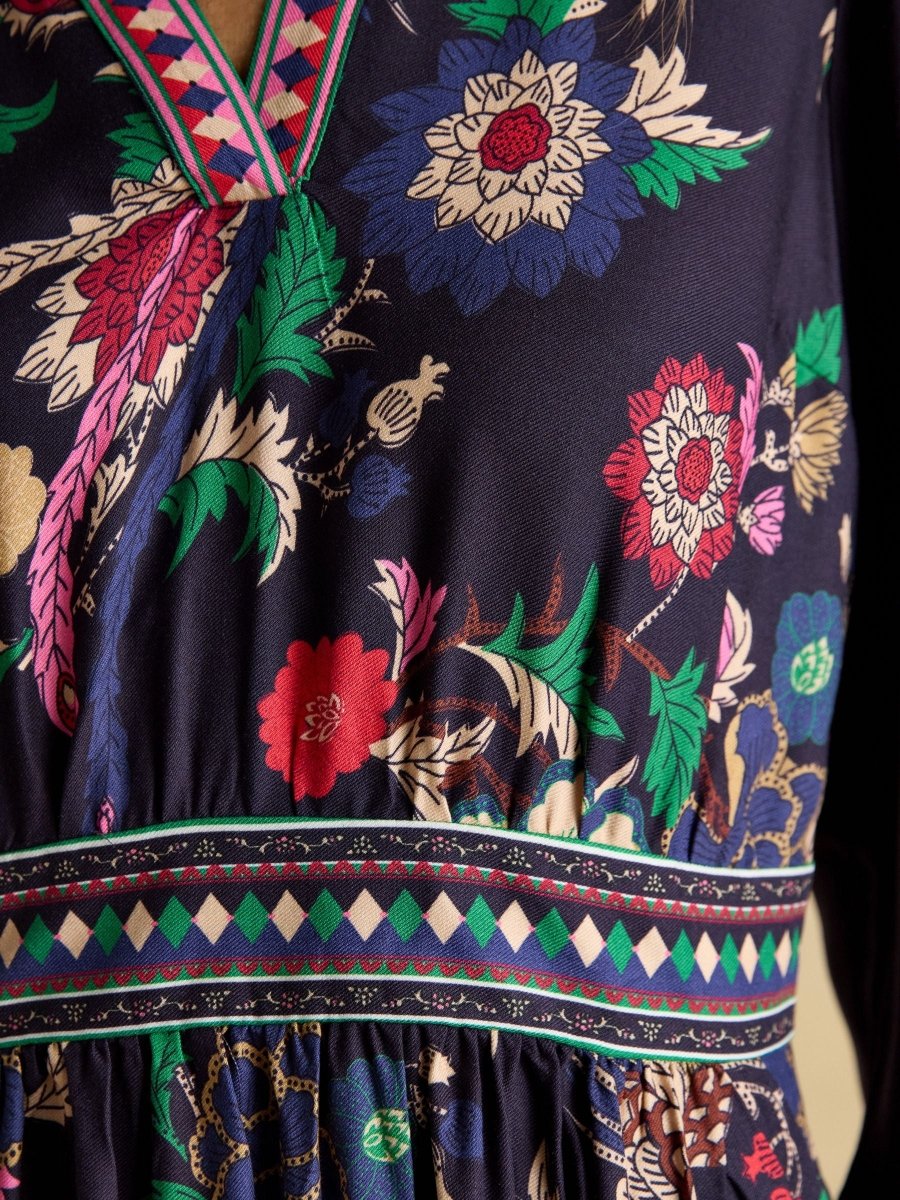 Cressida Navy Placement Floral Maxi Dress - RUTHERFORD & Co