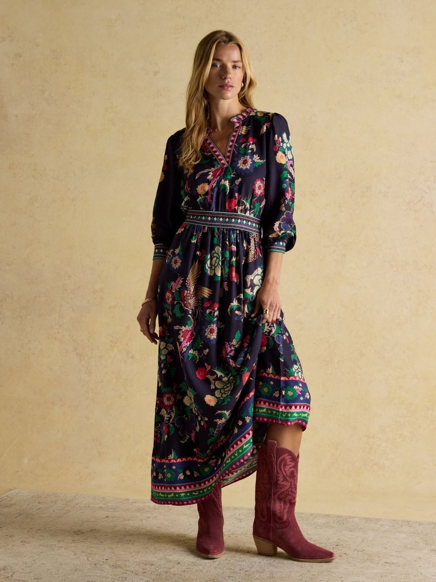 Cressida Navy Placement Floral Maxi Dress - RUTHERFORD & Co