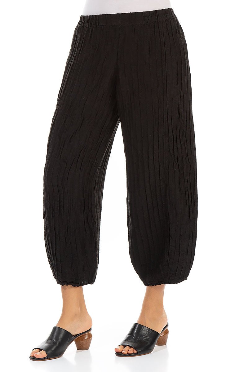 Cropped Taper Black Silk Linen Trousers - RUTHERFORD & Co