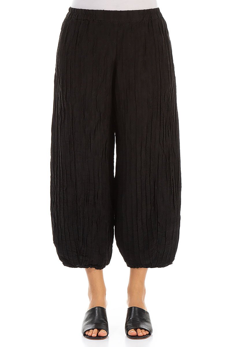Cropped Taper Black Silk Linen Trousers - RUTHERFORD & Co